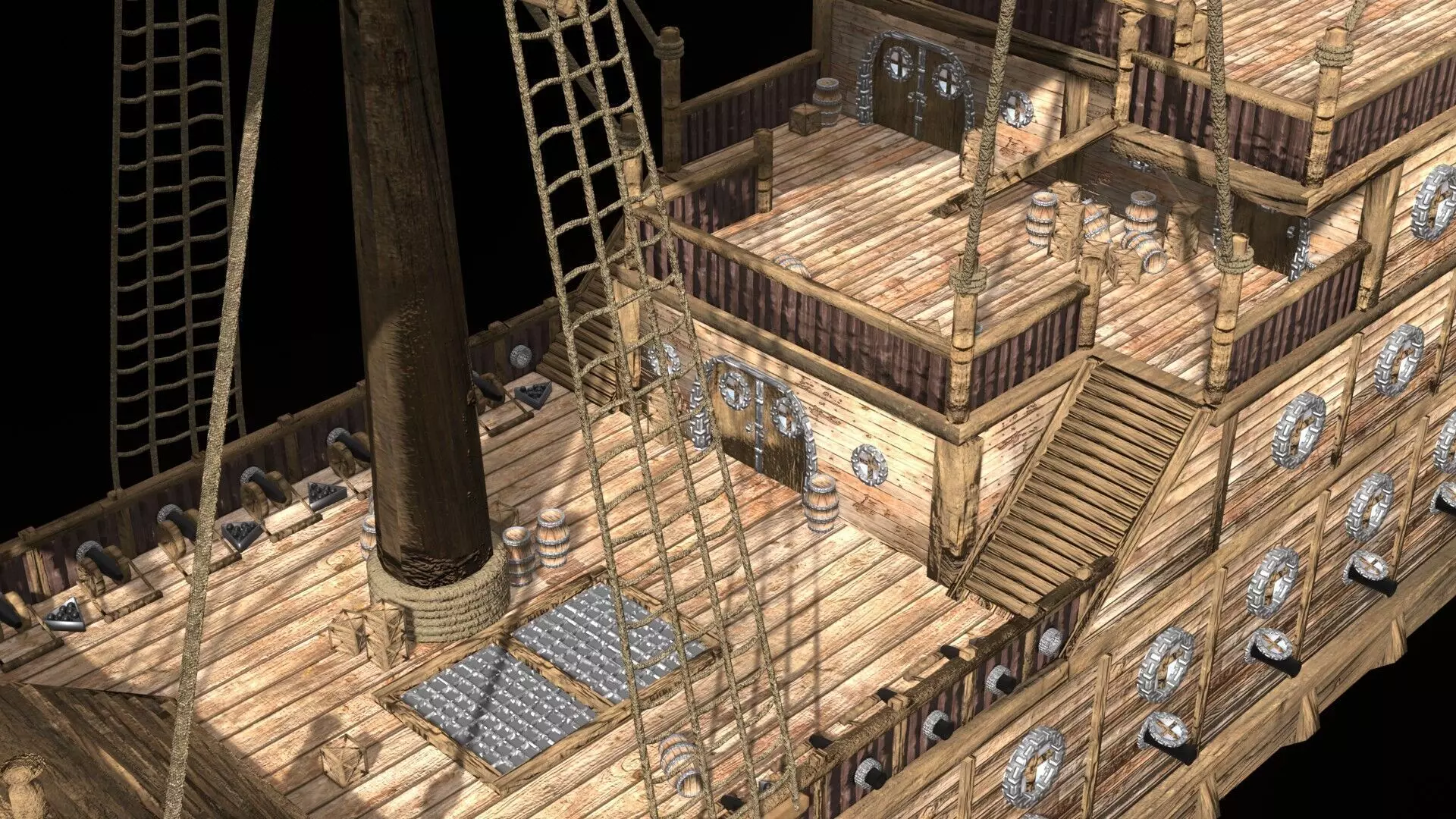 Pirate Ship 3D Model Game Ready PBR Fantasy Sailing Watercraft Low-poly 3D model_0