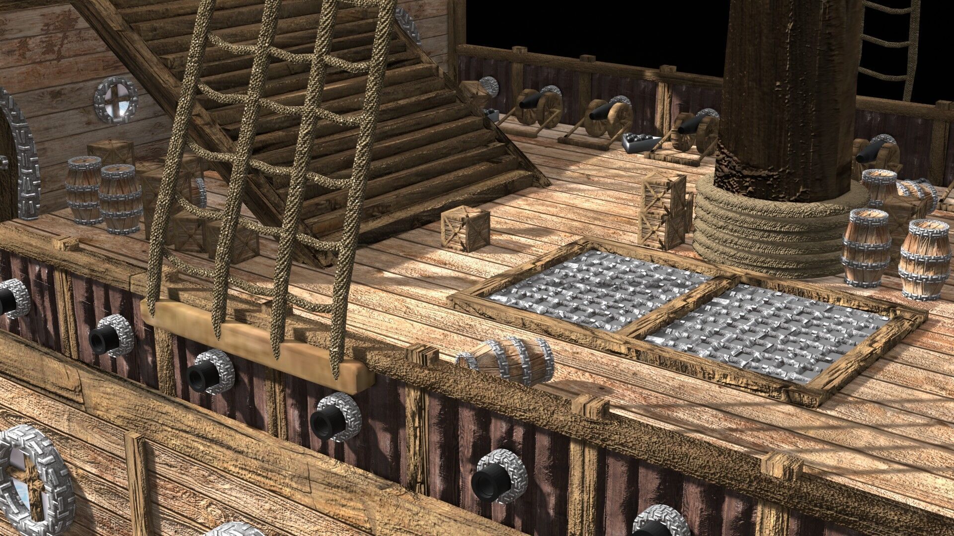 Pirate Ship 3D Model Game Ready PBR Fantasy Sailing Watercraft Low-poly 3D model_1