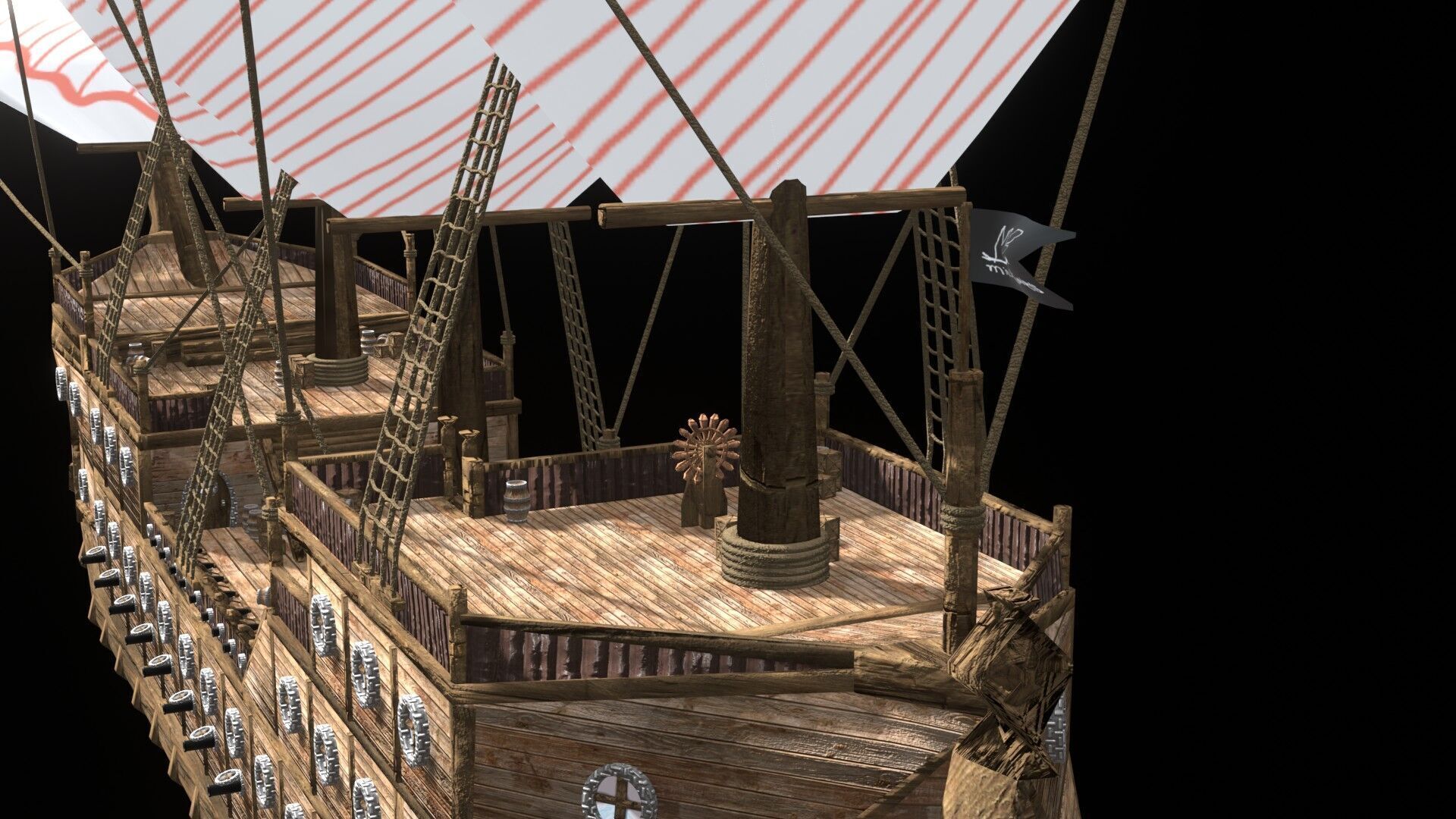 Pirate Ship 3D Model Game Ready PBR Fantasy Sailing Watercraft Low-poly 3D model_17