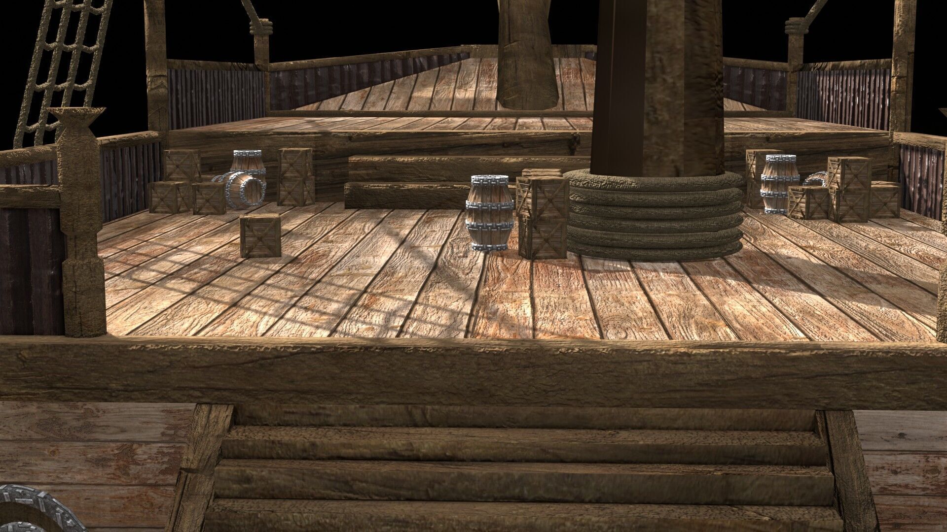 Pirate Ship 3D Model Game Ready PBR Fantasy Sailing Watercraft Low-poly 3D model_8