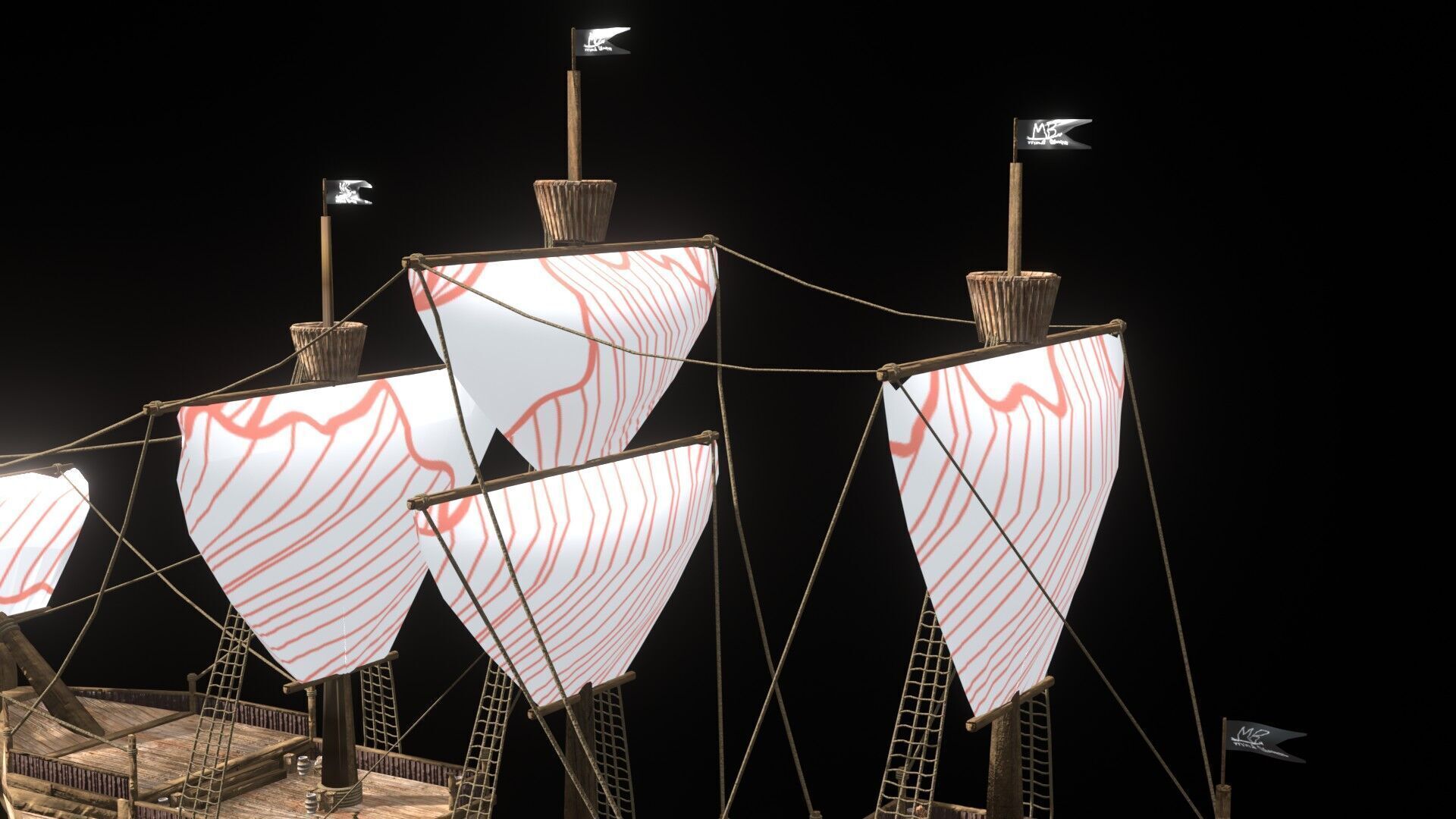 Pirate Ship 3D Model Game Ready PBR Fantasy Sailing Watercraft Low-poly 3D model_19