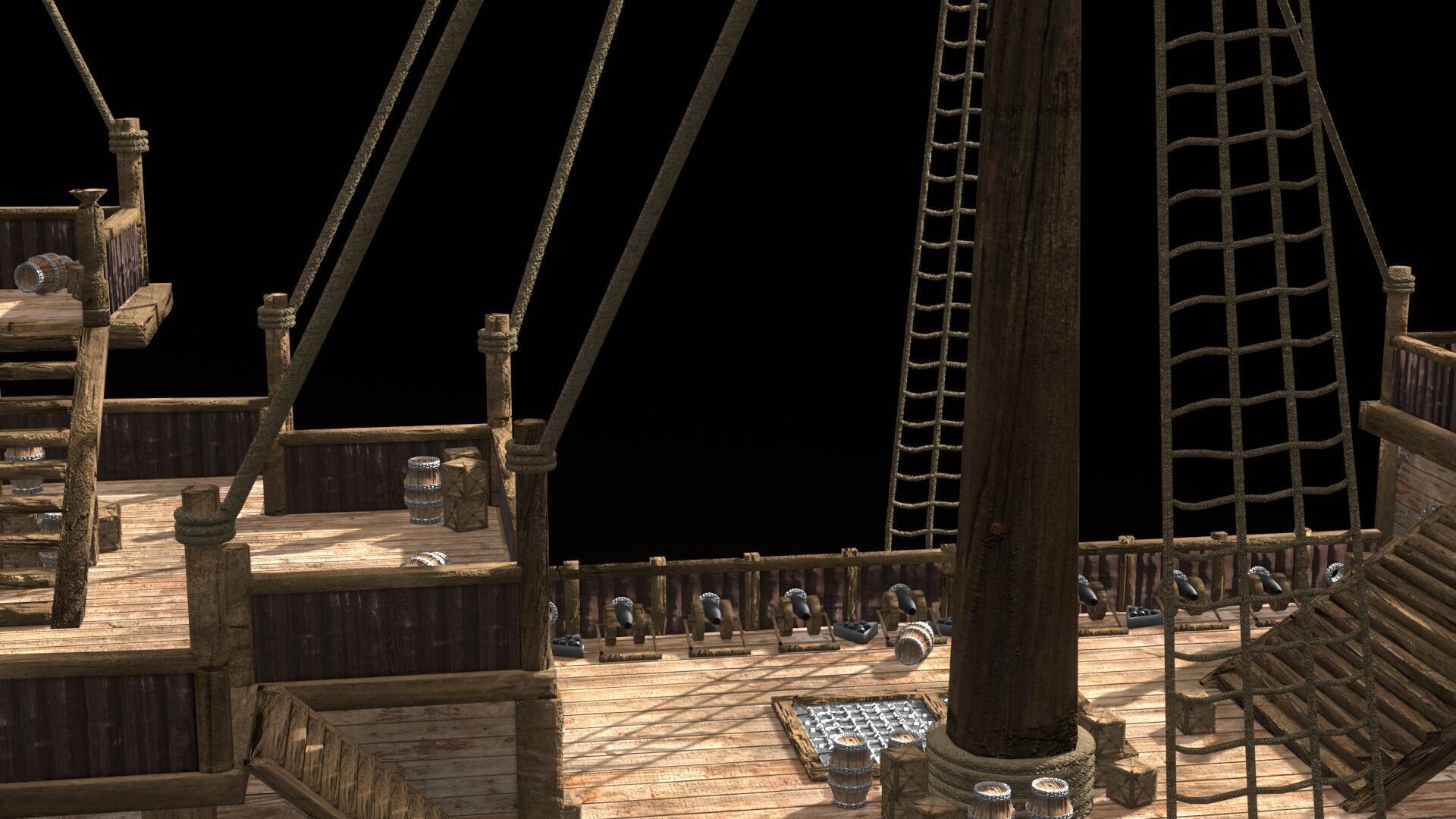 Pirate Ship 3D Model Game Ready PBR Fantasy Sailing Watercraft Low-poly 3D model_10