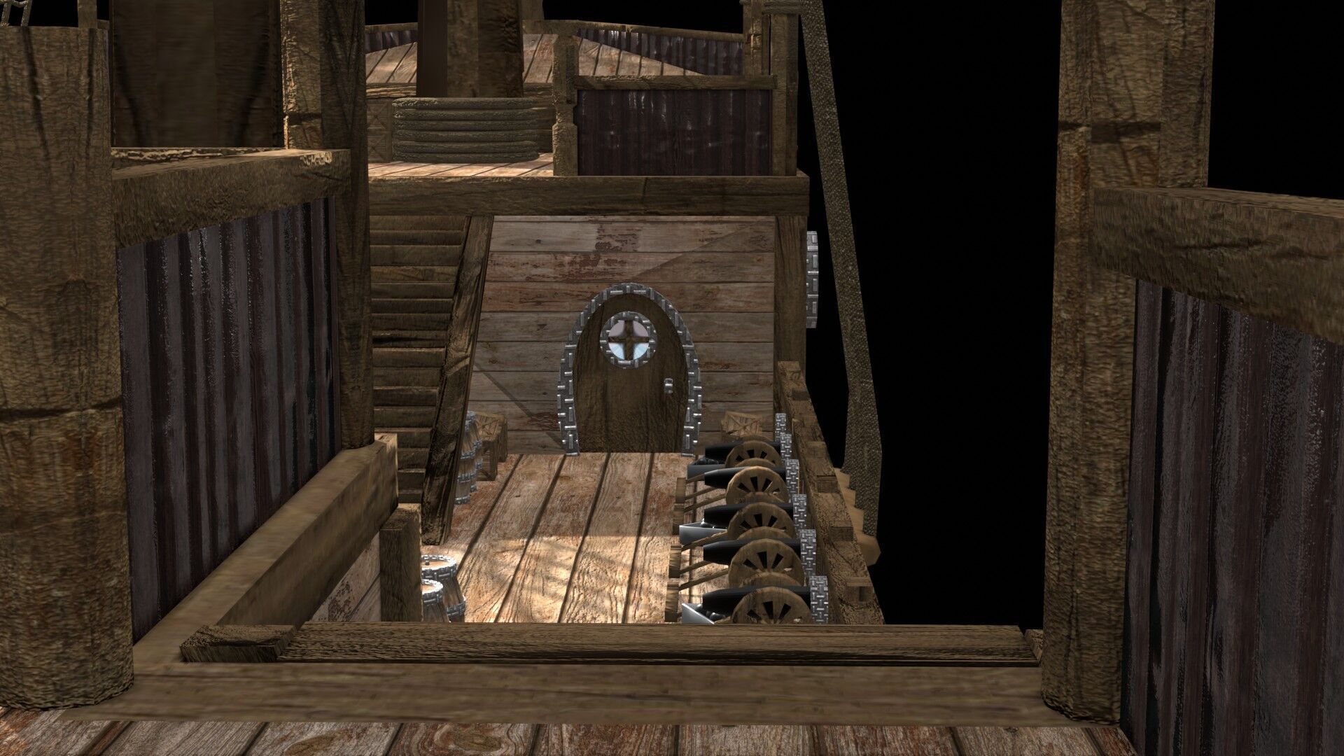 Pirate Ship 3D Model Game Ready PBR Fantasy Sailing Watercraft Low-poly 3D model_4