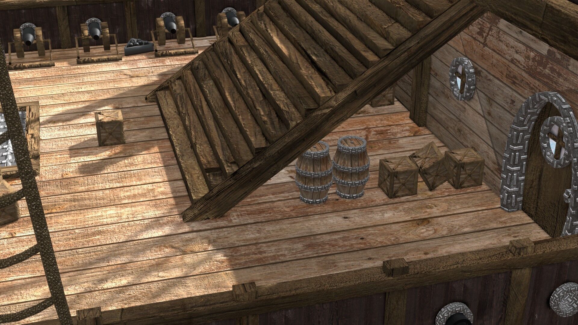 Pirate Ship 3D Model Game Ready PBR Fantasy Sailing Watercraft Low-poly 3D model_5