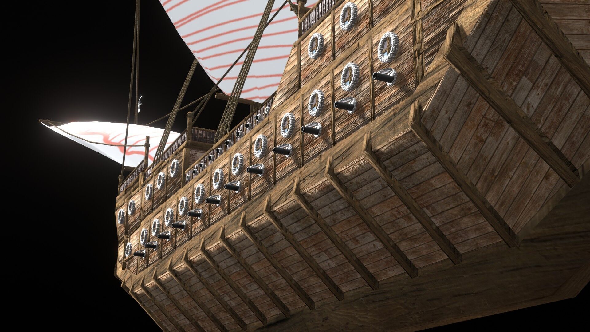 Pirate Ship 3D Model Game Ready PBR Fantasy Sailing Watercraft Low-poly 3D model_15