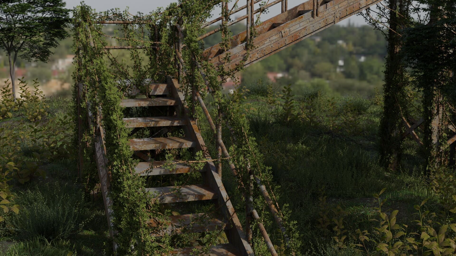 Abandoned Industrial Stairs Pack 3D model_6