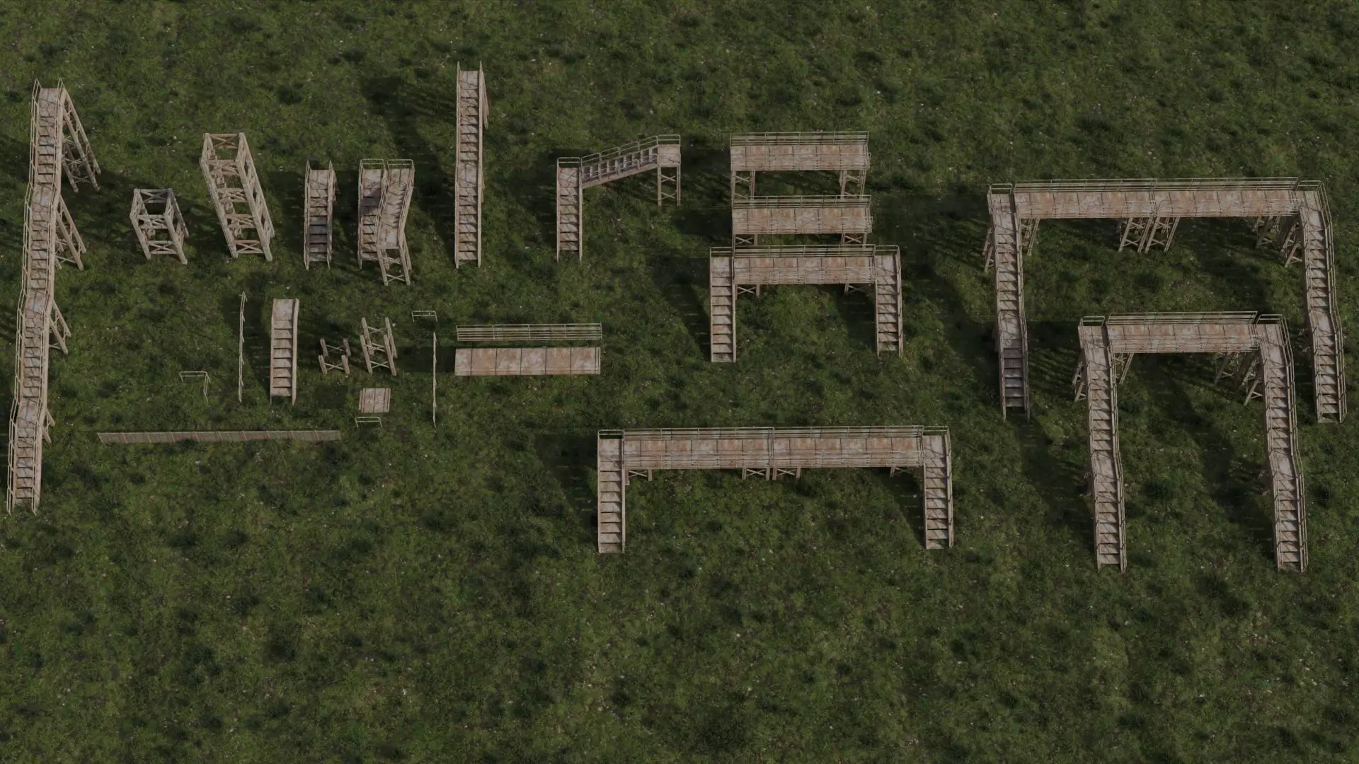 Abandoned Industrial Stairs Pack 3D model_0