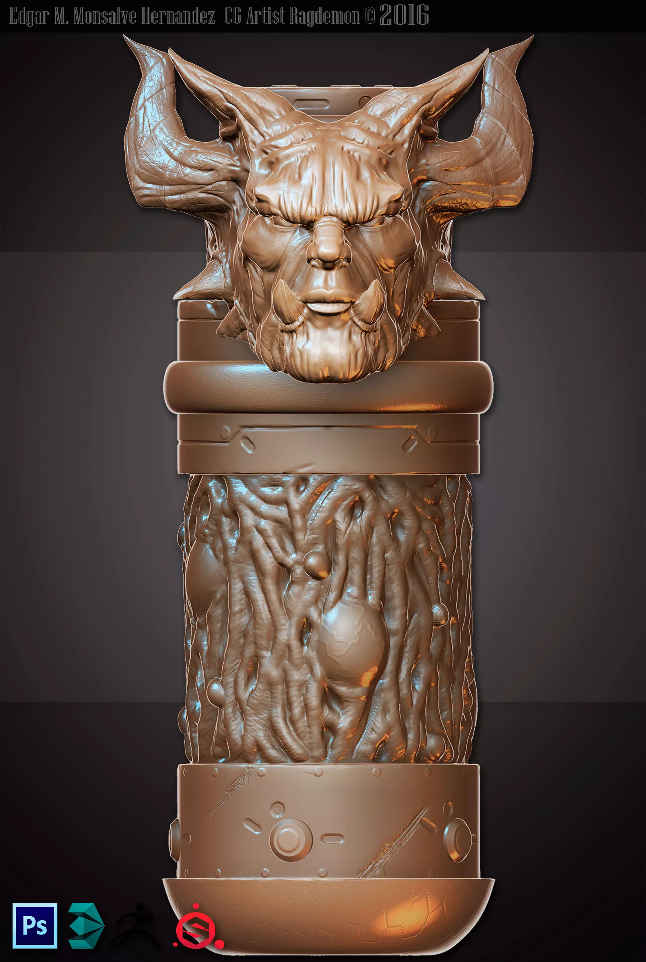 DevilGranade demon head with glowing eyes Low-poly 3D model