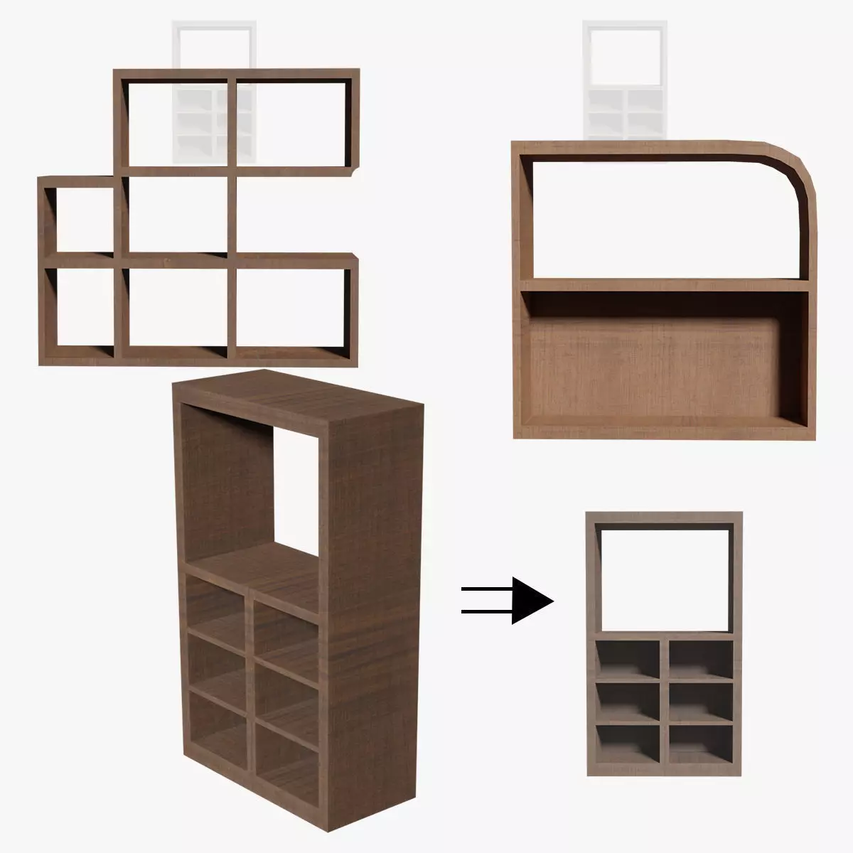 Deco BookShelfs Wood Style Scape Lignum Lot 2 Group N1- Low Low-poly 3D model_0