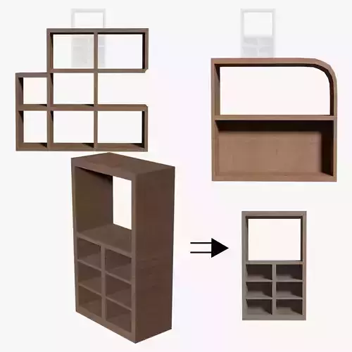 Deco BookShelfs Wood Style Scape Lignum Lot 2 Group N1- Low