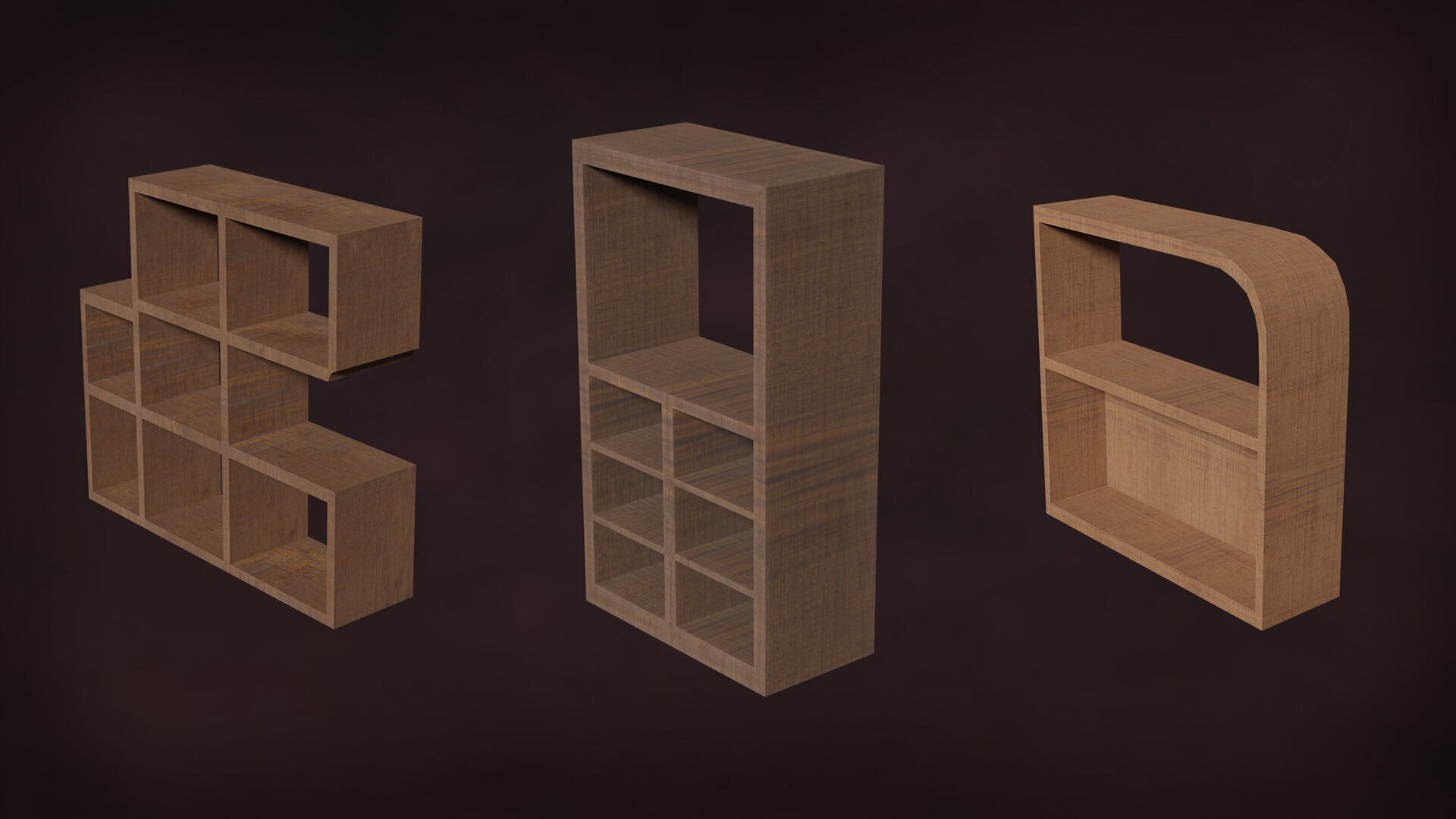 Deco BookShelfs Wood Style Scape Lignum Lot 2 Group N1- Low Low-poly 3D model_1