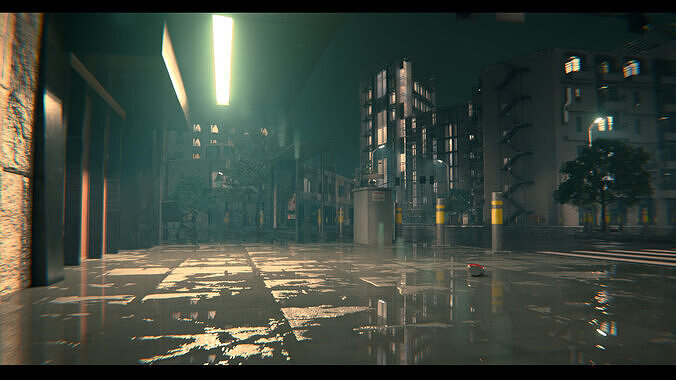 Night Street City Scene - Realistic Urban City Pack 3D model 4