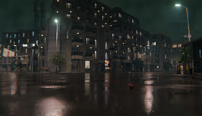 Night Street City Scene - Realistic Urban City Pack 3D model 5