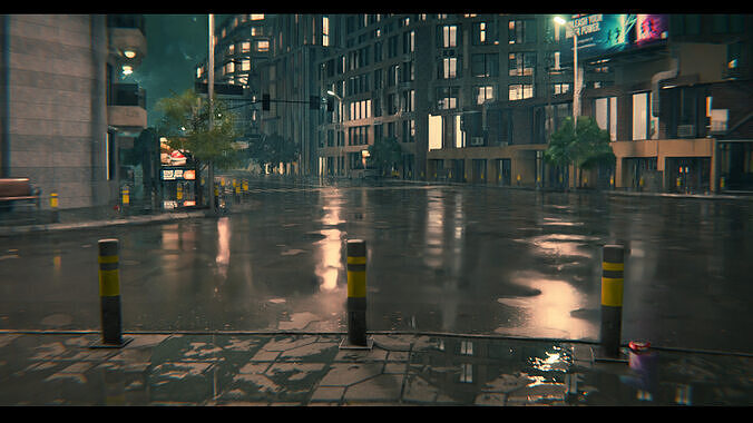 Night Street City Scene - Realistic Urban City Pack 3D model 3