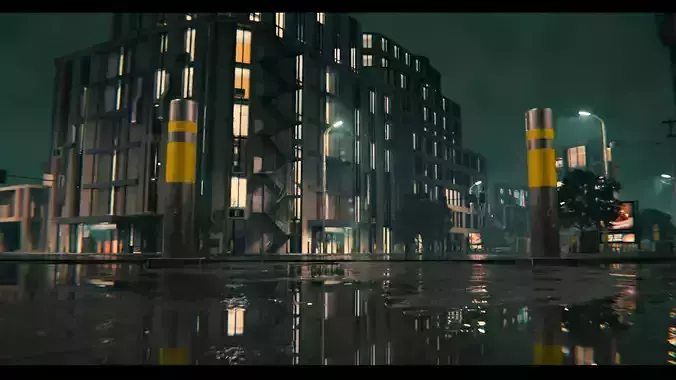 Night Street City Scene - Realistic Urban City Pack 3D model