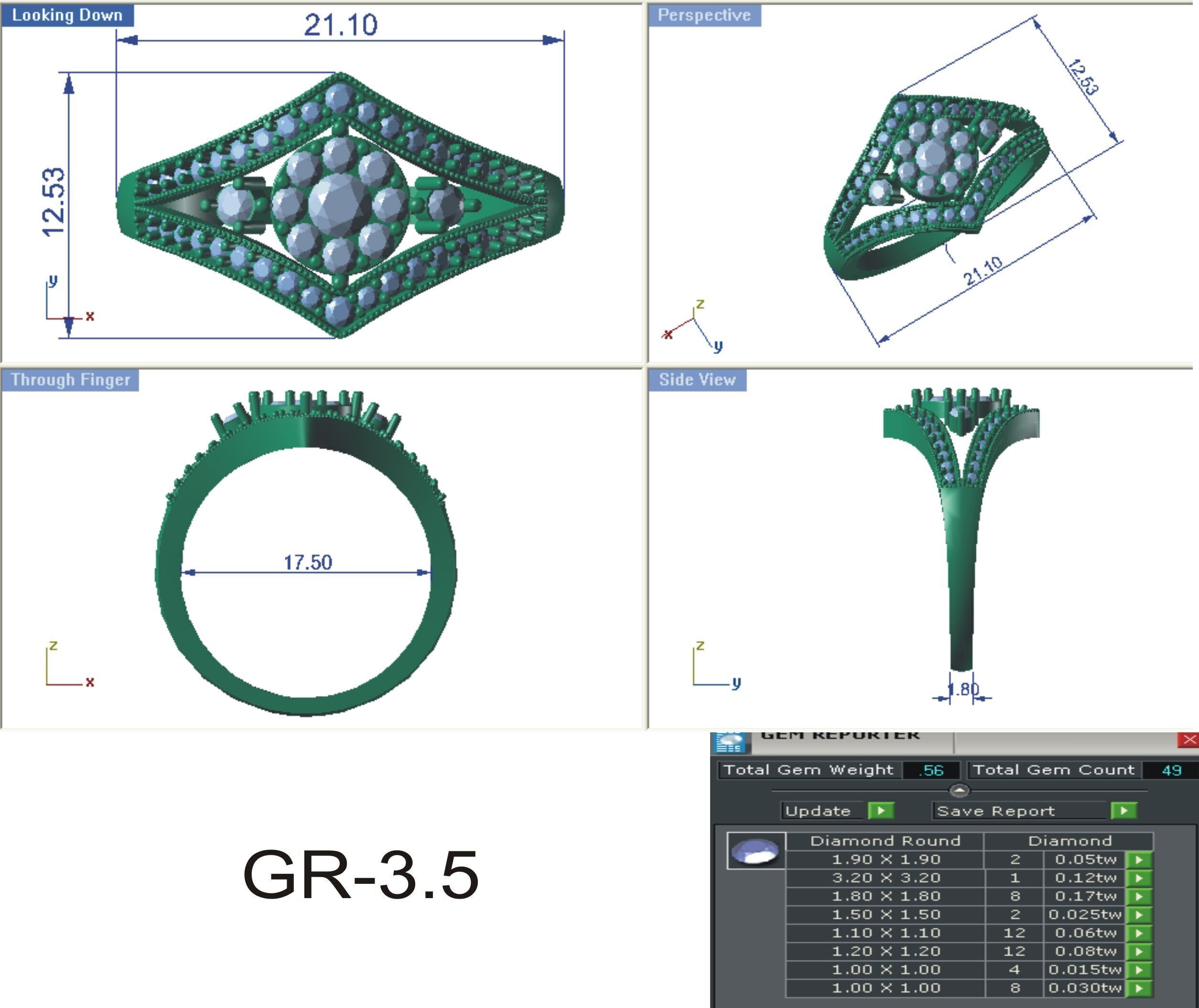 Jewelry 3D Models with render and 3dm stl - R-3909 3D print model_4