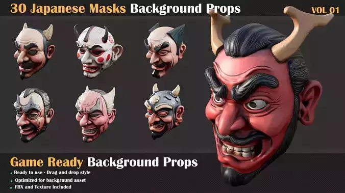 30 Japanese Masks Background Props - VOL 01  