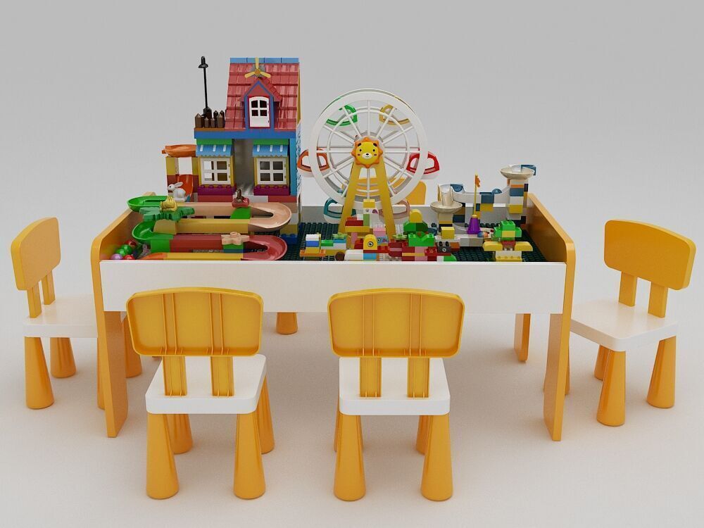 Building block toy table 3D model_1
