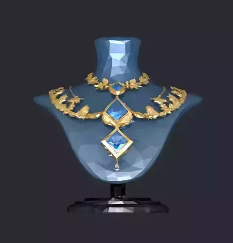 Gold Necklace with blue diamonds and jewellery necklace stand 