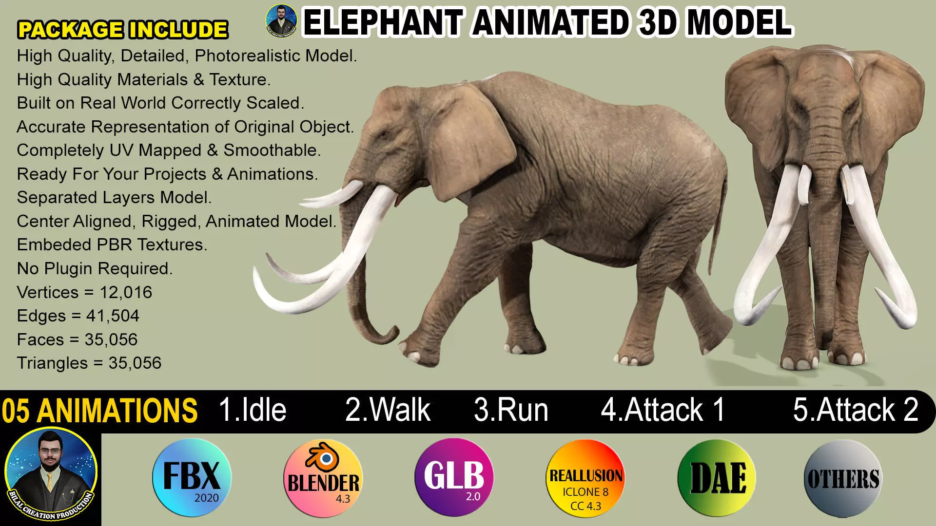 ELEPHANT RIGGED ANIMATED 5 Low-poly 3D model_0