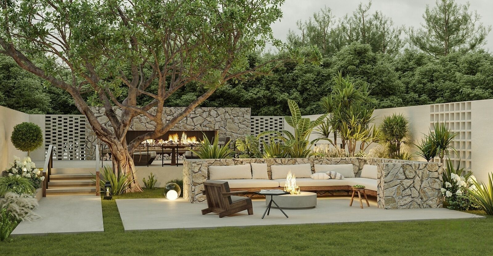 Forest-style natural and artistic courtyard landscape 3D model_1