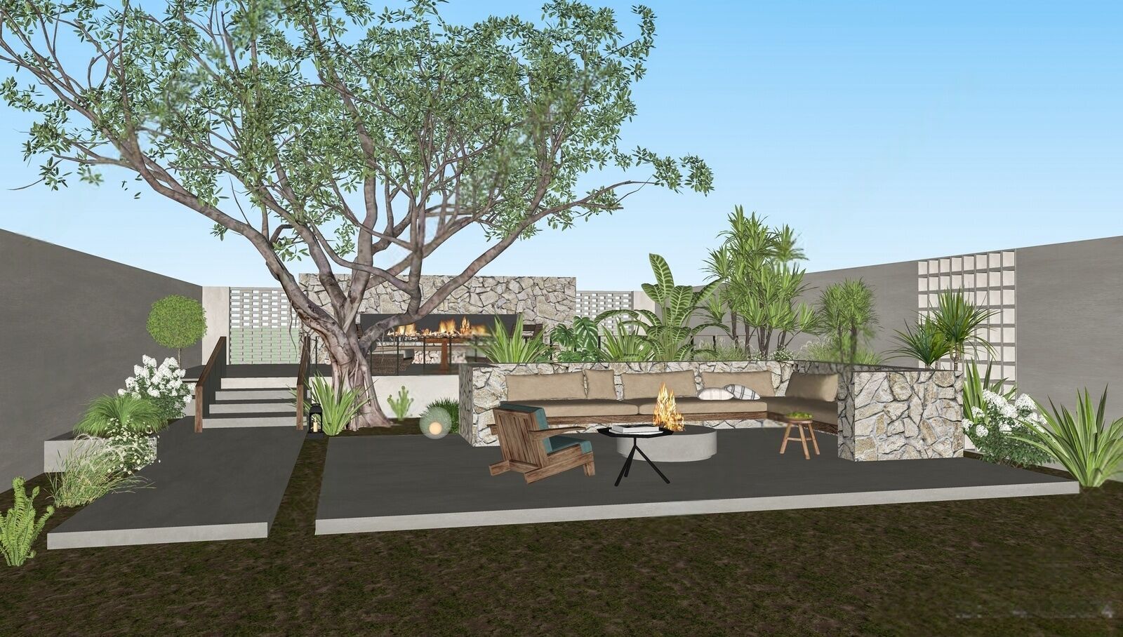 Forest-style natural and artistic courtyard landscape 3D model_3