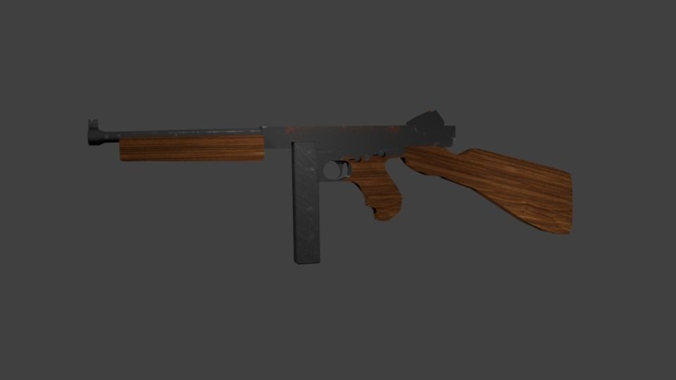 Thompson M1A1 - WW2 Submachine Gun 3D model_1