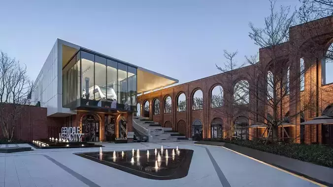 Modern red brick commercial street