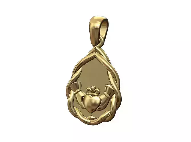 Mirrored wire teardrop Claddagh heart crown pendant charm