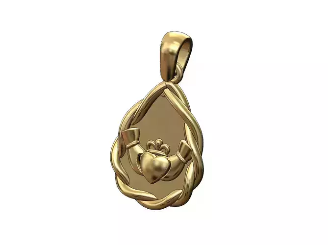 Braided wire teardrop Claddagh heart crown pendant charm