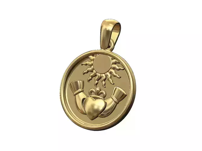 Claddagh hear crown and sun scenery pendant with bail