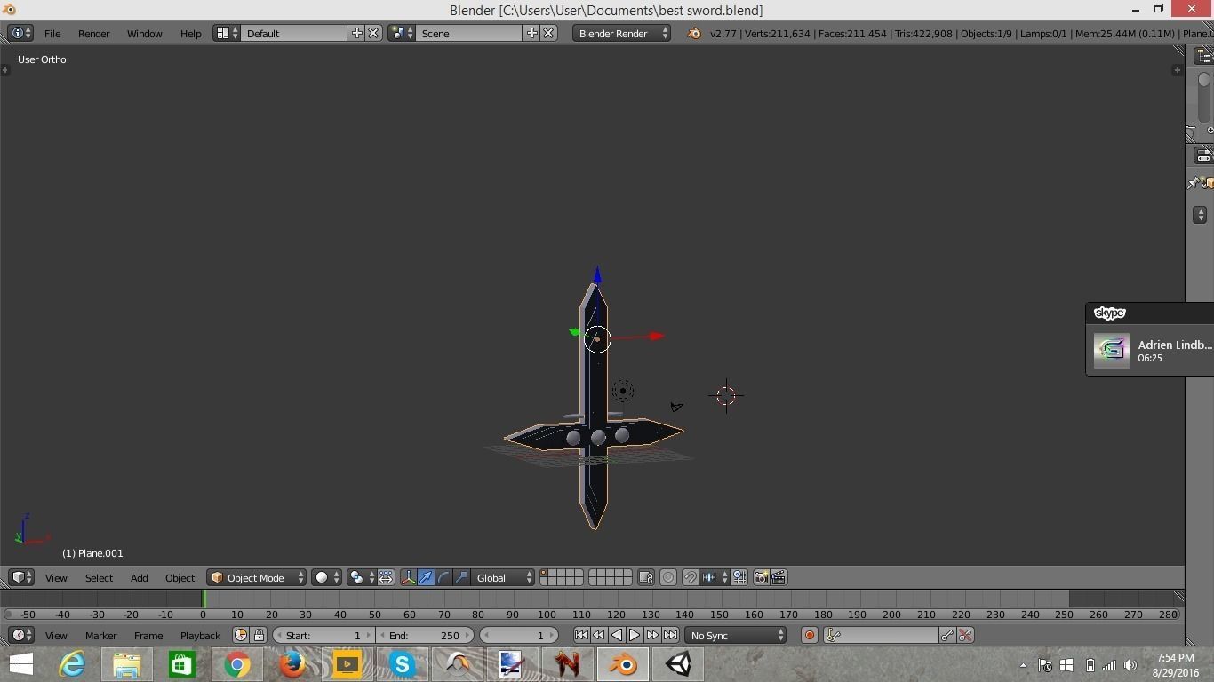 sword computer screen showing plane 3D model_1
