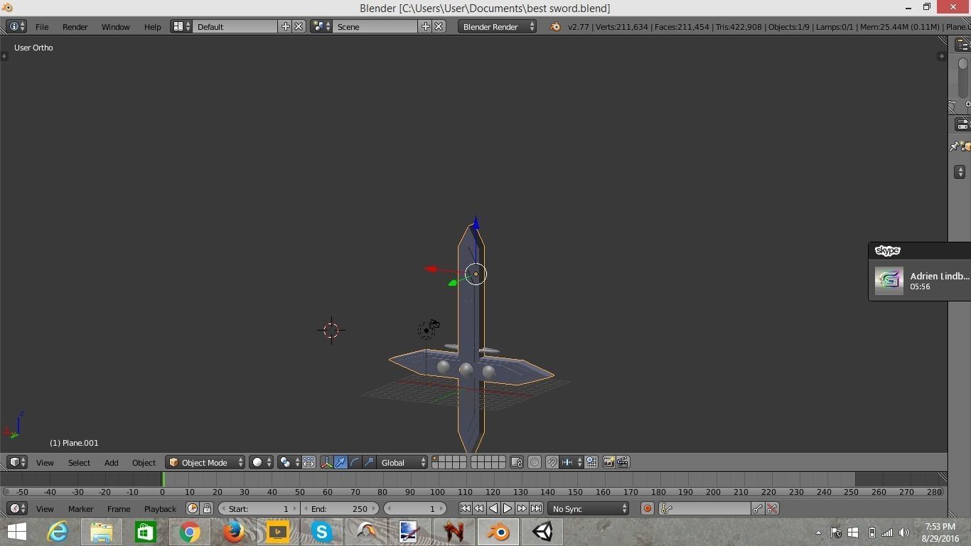 sword computer screen showing plane 3D model_0