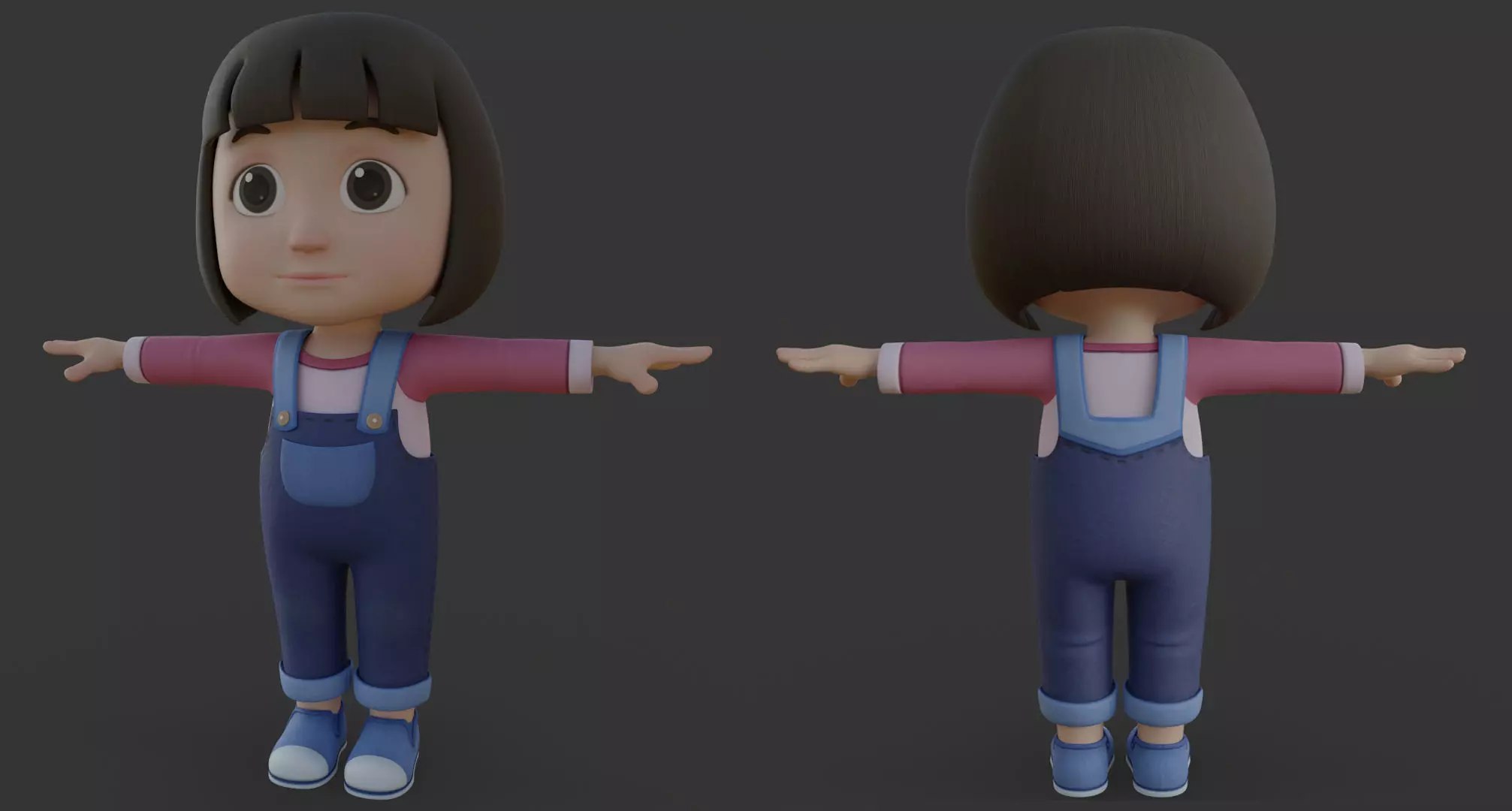 cartoon girl student 3D model_0
