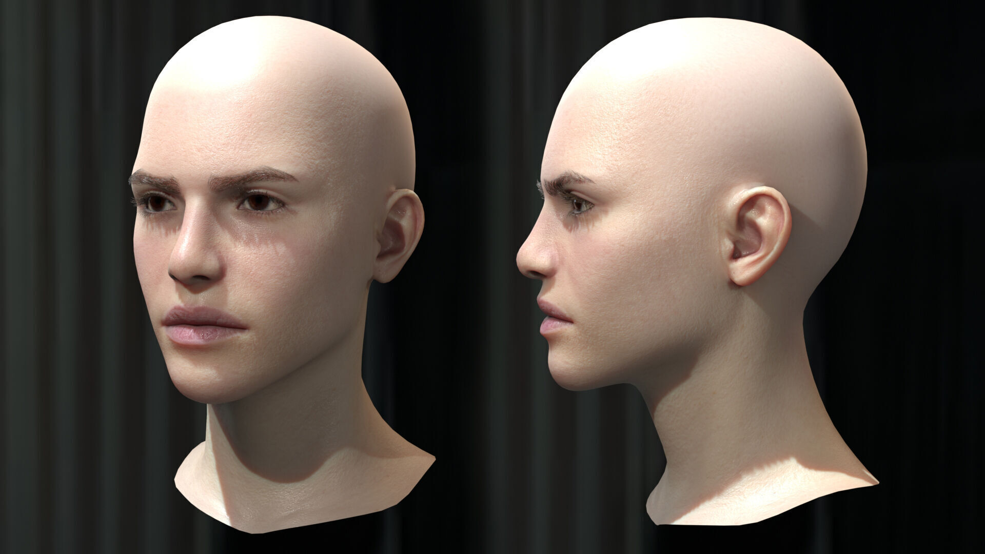 Female Head Low-poly 3D model_6