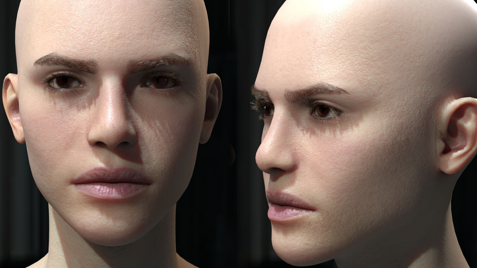Female Head Low-poly 3D model_9