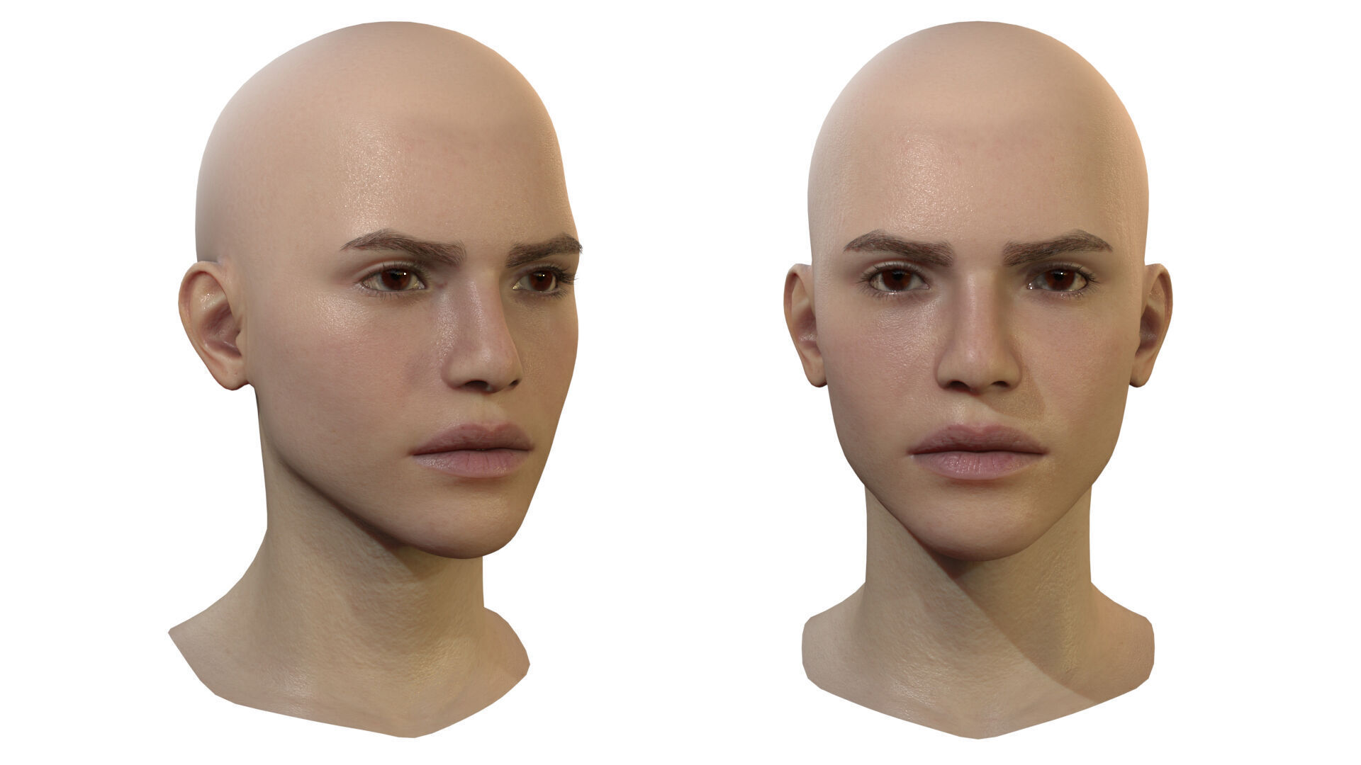 Female Head Low-poly 3D model_1