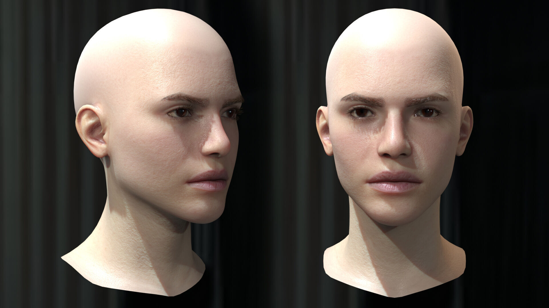 Female Head Low-poly 3D model_5
