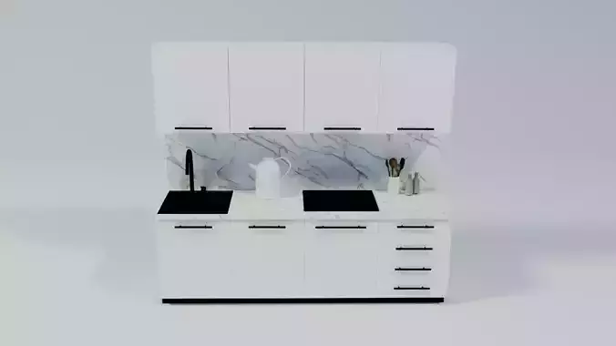 Modern White Kitchen Set 3D Model