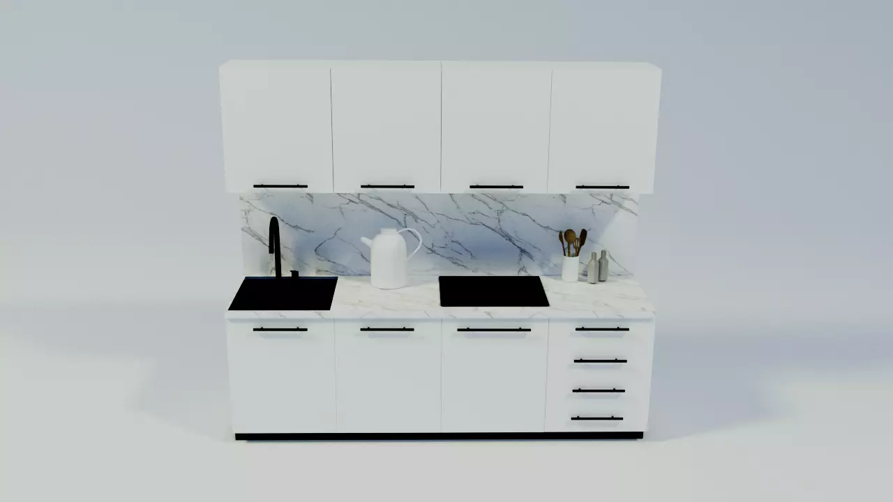 Modern White Kitchen Set 3D Model 3D model_0