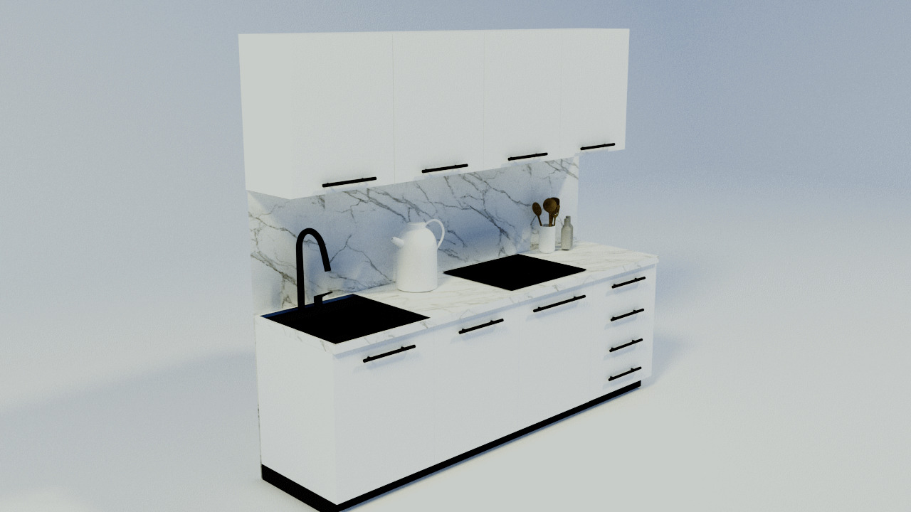 Modern White Kitchen Set 3D Model 3D model_1