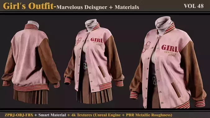 Girls Outfit- MD-Clo3d- Smart Material-4K Textures-OBJ-FBX 