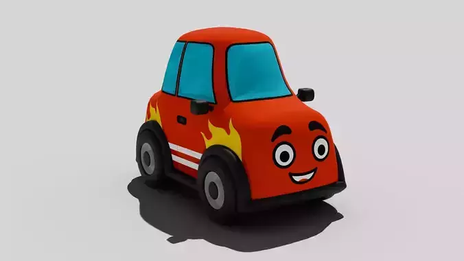 Cartoon Flame Car - Stylized Rigged 3D Model Low-poly 3D model