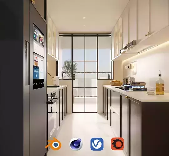 French Light Luxury Kitchen 058 3D model