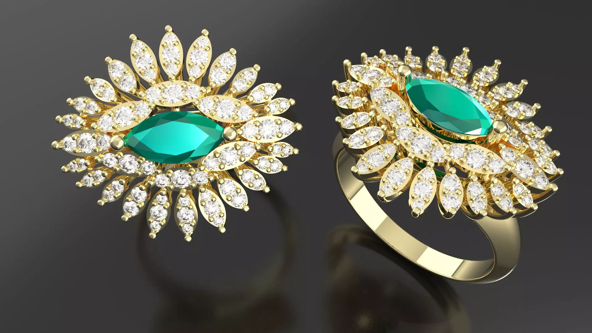 Marquise Emerald Diamond Ring 3D print model
