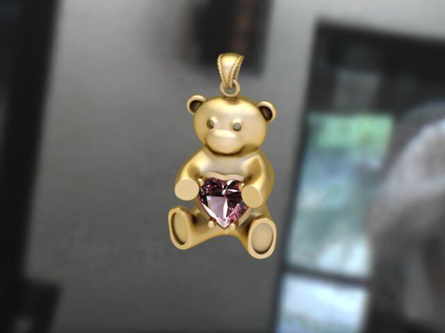 Teddy bear pendant 3D print model_4