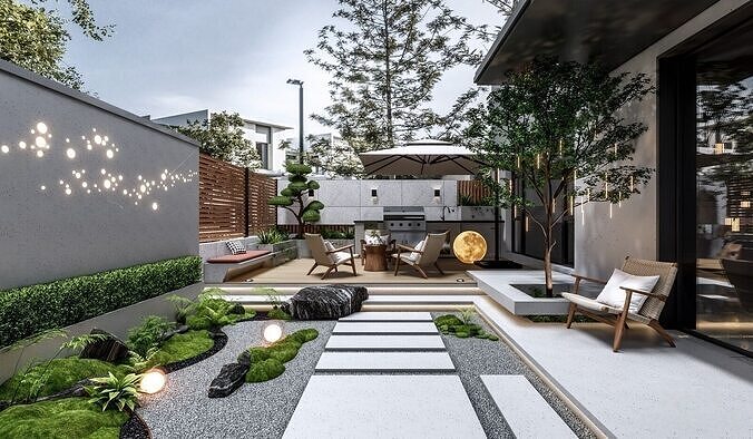 Modern Villa Courtyard Garden 3D model