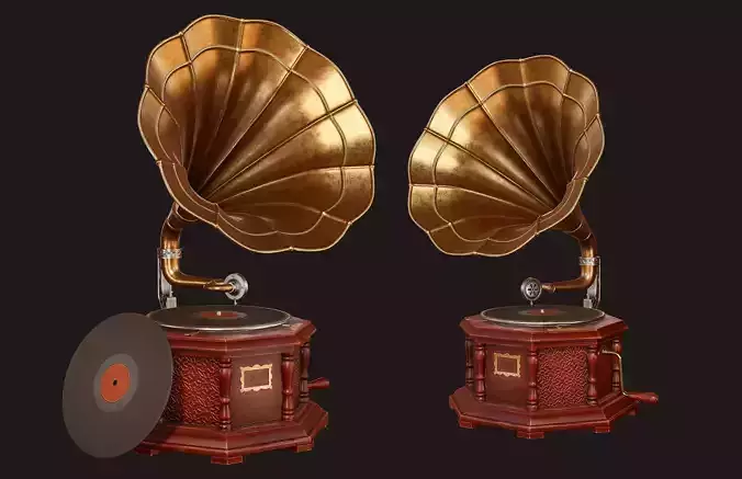 Vintage Gramophone - PBR Game Ready Low-poly 3D model