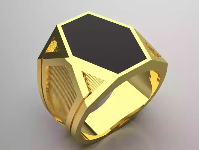 black stone man gold ring mr0154