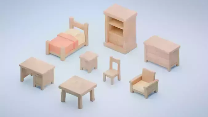 Low Poly Furniture Pack - Cozy Interior Set Low-poly 3D model